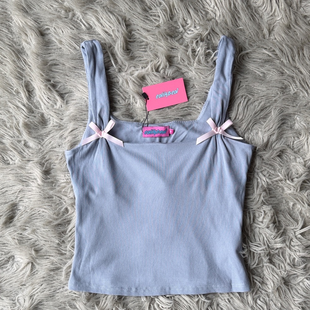 Edikted Light Blue Tank Top with Pink Bows